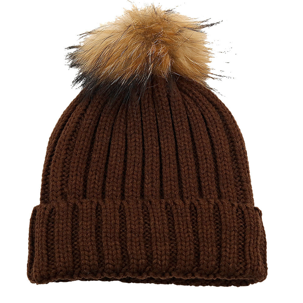Fur Ball Knitted Warm And Thick Woolen Cap