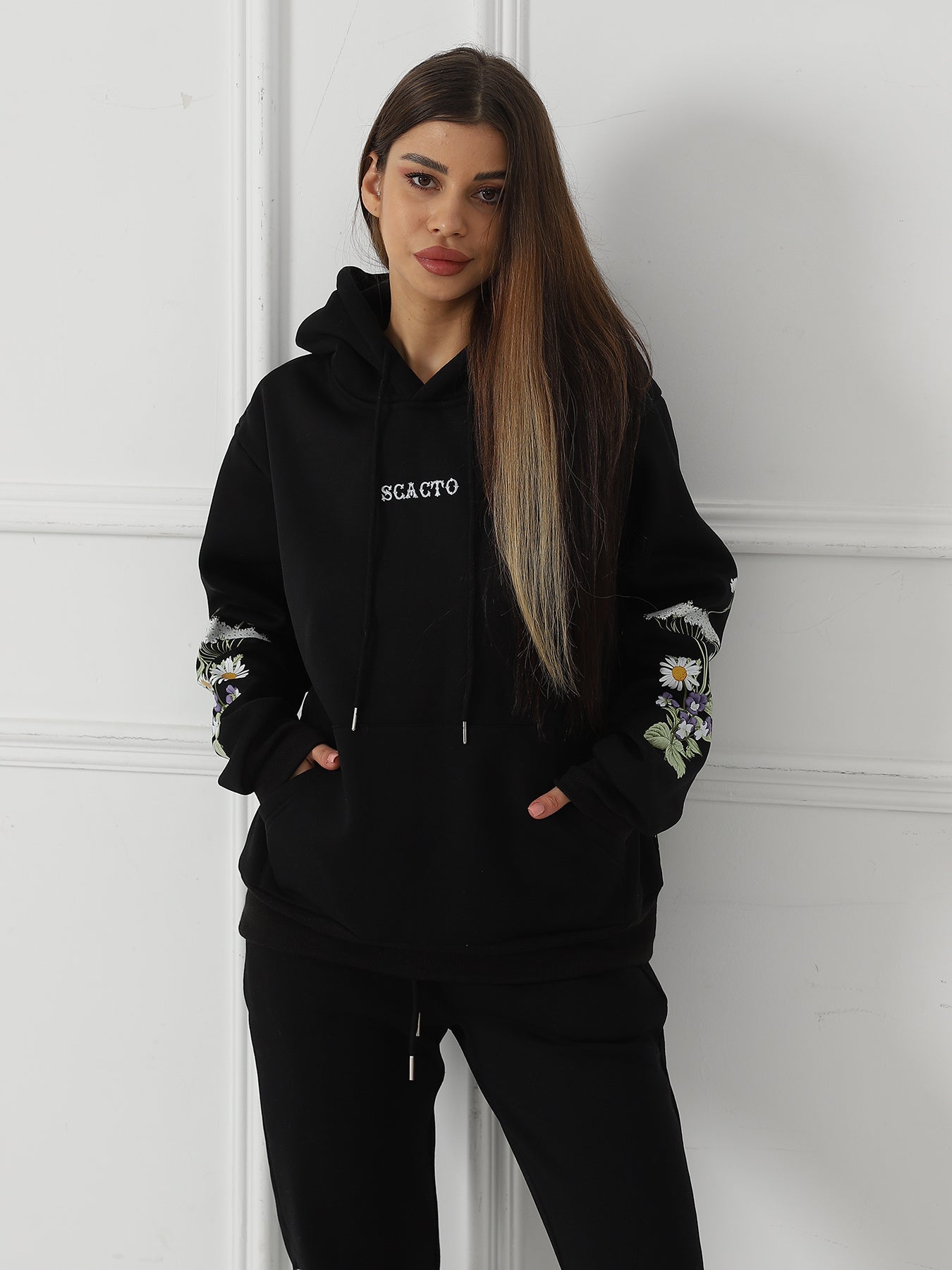 Youth & Women's Solid Color Floral Long Sleeved Hoody