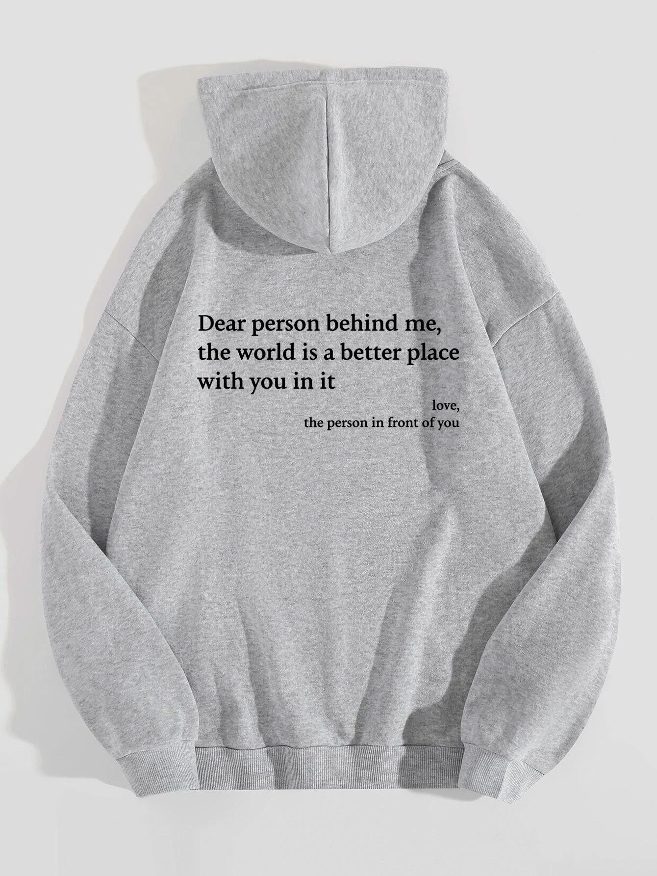 Youth's Plush Letter Printed Kangaroo Pocket Drawstring Printed Hoodie Unisex Trendy Hoodies
