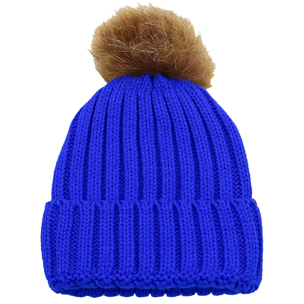 Fur Ball Knitted Warm And Thick Woolen Cap