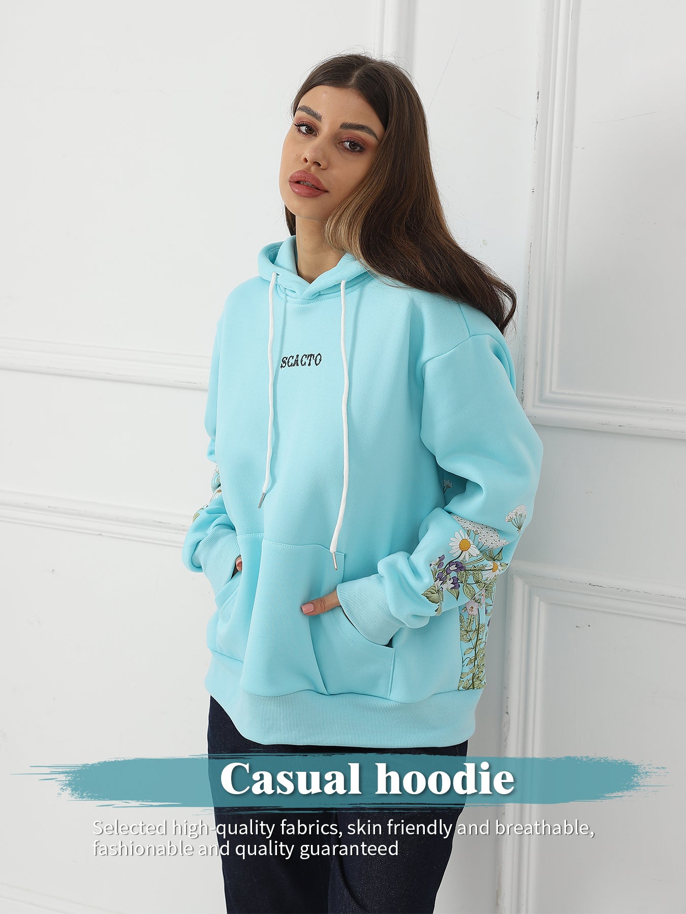 Youth & Women's Solid Color Floral Long Sleeved Hoody