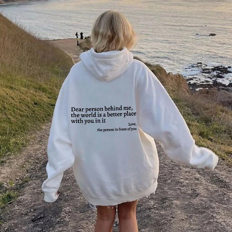 Youth's Plush Letter Printed Kangaroo Pocket Drawstring Printed Hoodie Unisex Trendy Hoodies