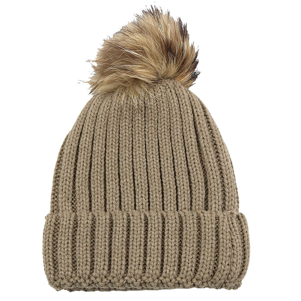 Fur Ball Knitted Warm And Thick Woolen Cap