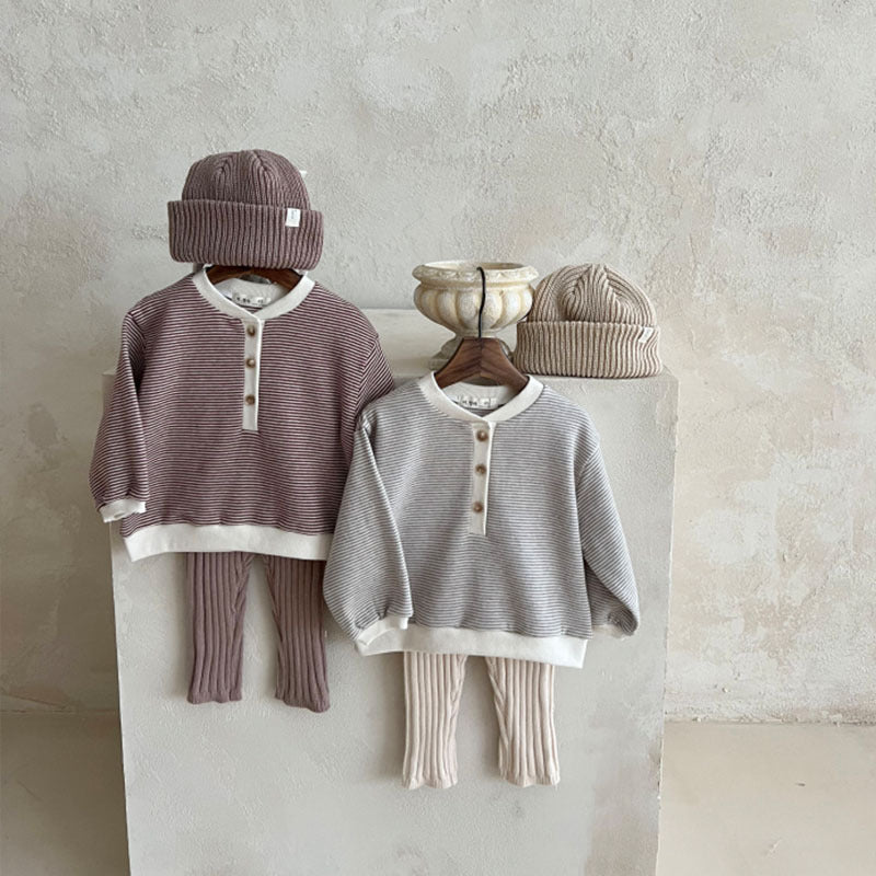 Toddler Home Wearable Sunken Stripe Knitted Leggings