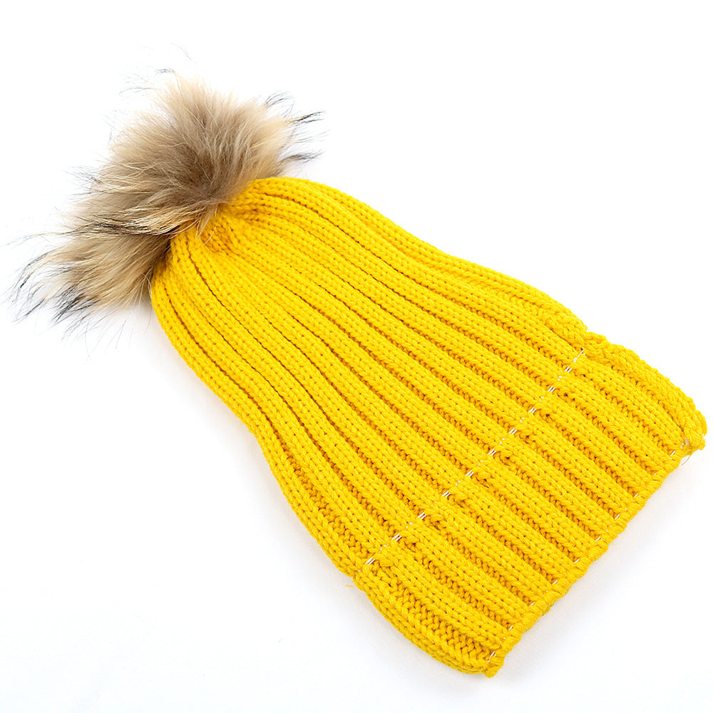 Fur Ball Knitted Warm And Thick Woolen Cap