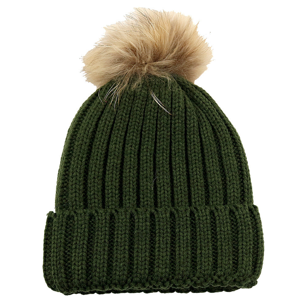 Fur Ball Knitted Warm And Thick Woolen Cap