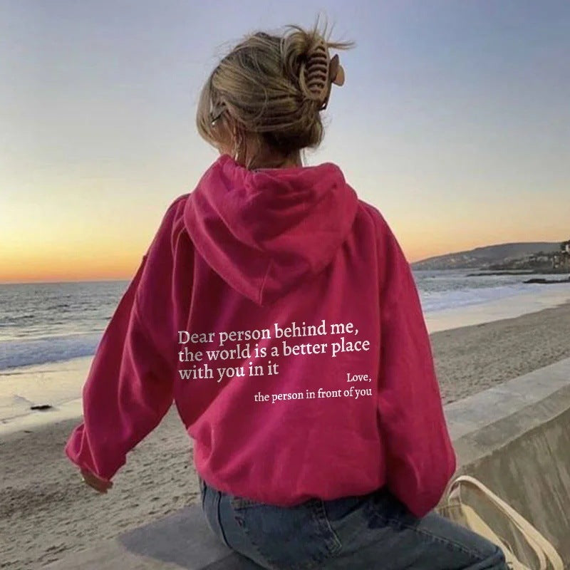Youth's Plush Letter Printed Kangaroo Pocket Drawstring Printed Hoodie Unisex Trendy Hoodies