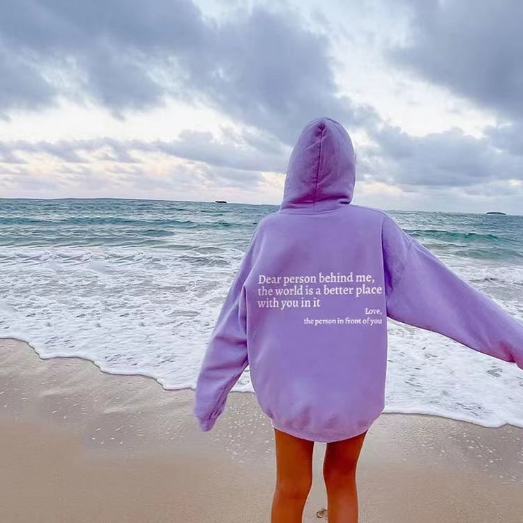 Youth's Plush Letter Printed Kangaroo Pocket Drawstring Printed Hoodie Unisex Trendy Hoodies