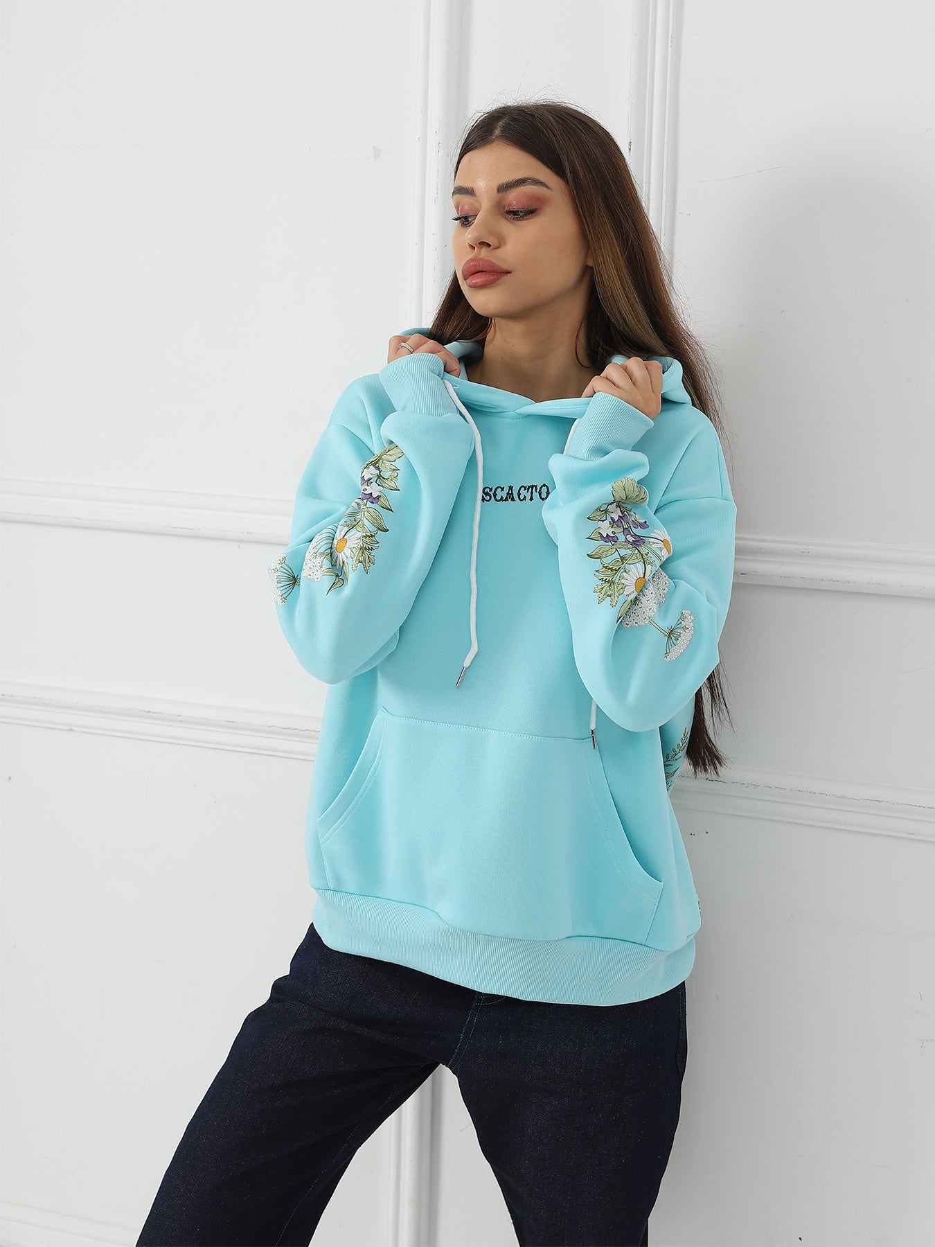 Youth & Women's Solid Color Floral Long Sleeved Hoody
