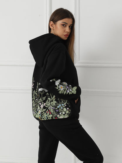 Youth & Women's Solid Color Floral Long Sleeved Hoody