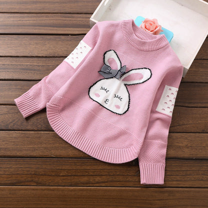 Girls' Round Neck Cartoon Pullover Knitted Sweater