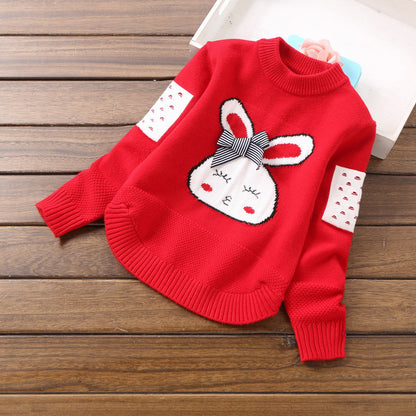 Girls' Round Neck Cartoon Pullover Knitted Sweater