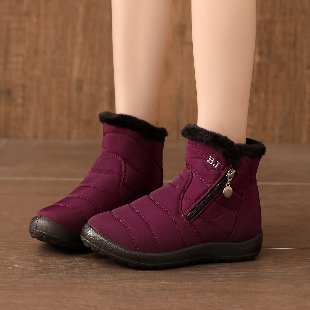 Girls Side Zipper Mid-Calf Widened Waterproof Snow Boots