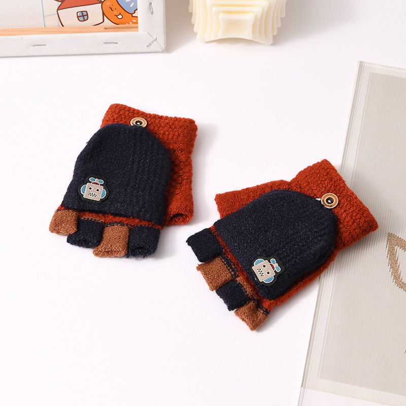 Children's Clamshell Half-finger Warm And Cute Knitted Gloves