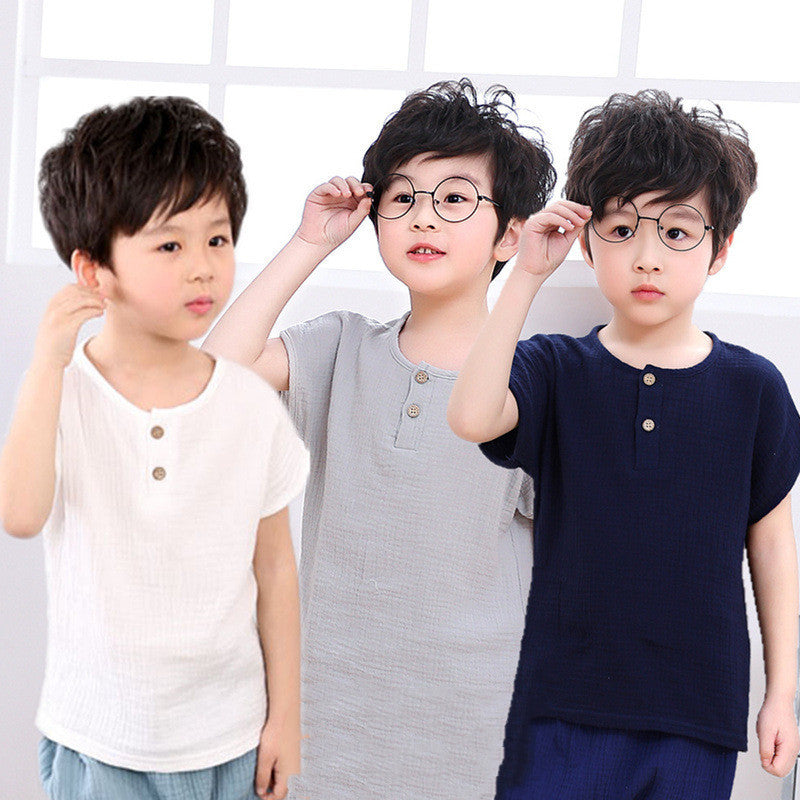 Boys' Short-sleeved Cotton And Linen T-shirts