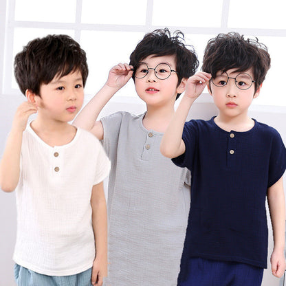 Boys' Short-sleeved Cotton And Linen T-shirts