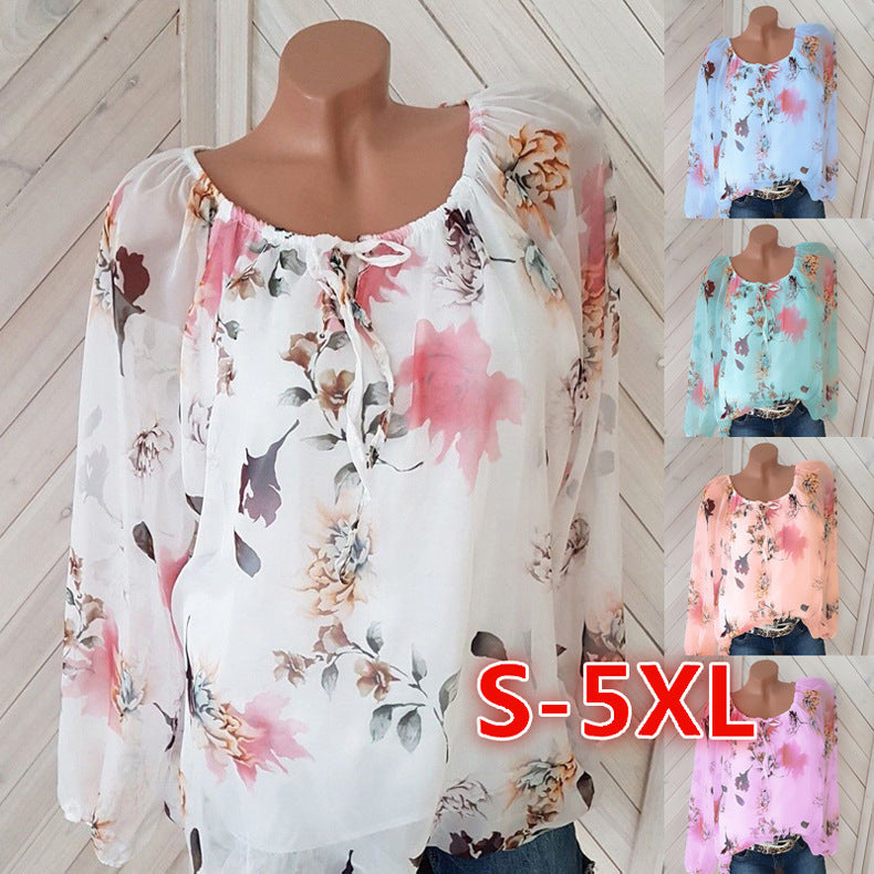 Women's Fashion Printed Loose Long Sleeved Shirts