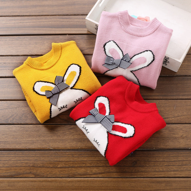 Girls' Round Neck Cartoon Pullover Knitted Sweater