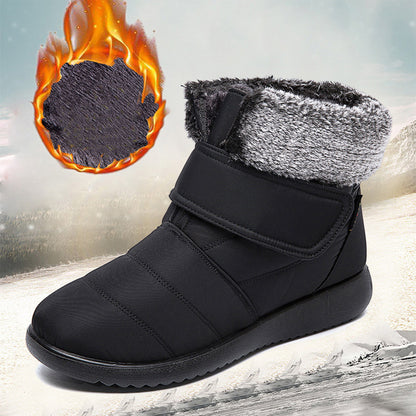 Snow Boots Winter Warm Plush Shoes With Velcro-design Flat Ankle Boots