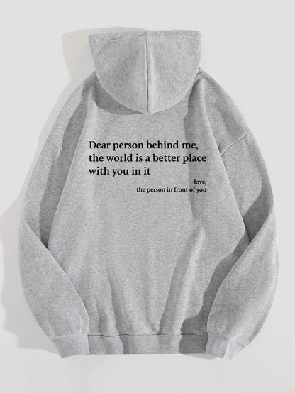 Youth's Plush Letter Printed Kangaroo Pocket Drawstring Printed Hoodie Unisex Trendy Hoodies