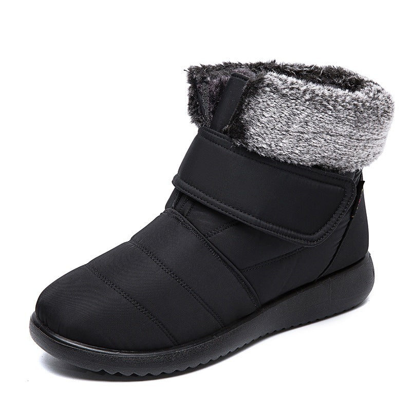 Snow Boots Winter Warm Plush Shoes With Velcro-design Flat Ankle Boots