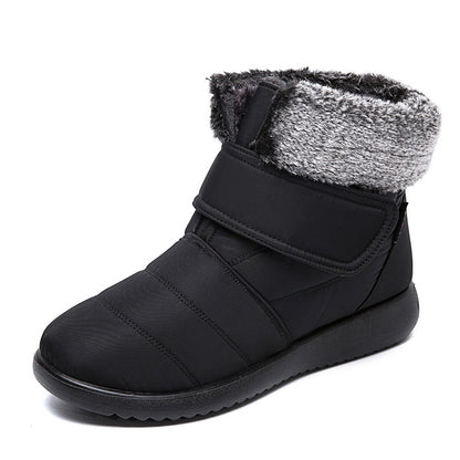 Snow Boots Winter Warm Plush Shoes With Velcro-design Flat Ankle Boots