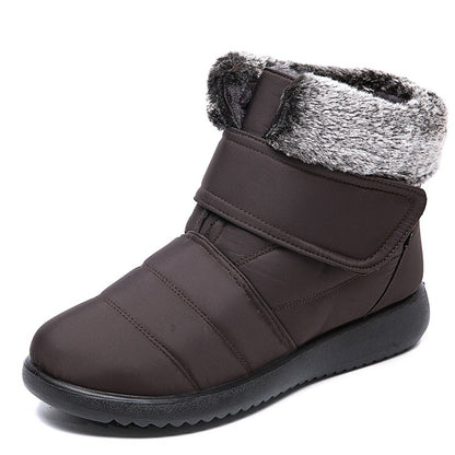 Snow Boots Winter Warm Plush Shoes With Velcro-design Flat Ankle Boots