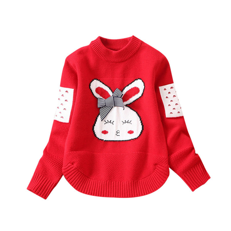 Girls' Round Neck Cartoon Pullover Knitted Sweater