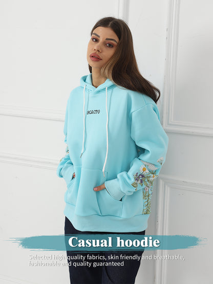 Youth & Women's Solid Color Floral Long Sleeved Hoody