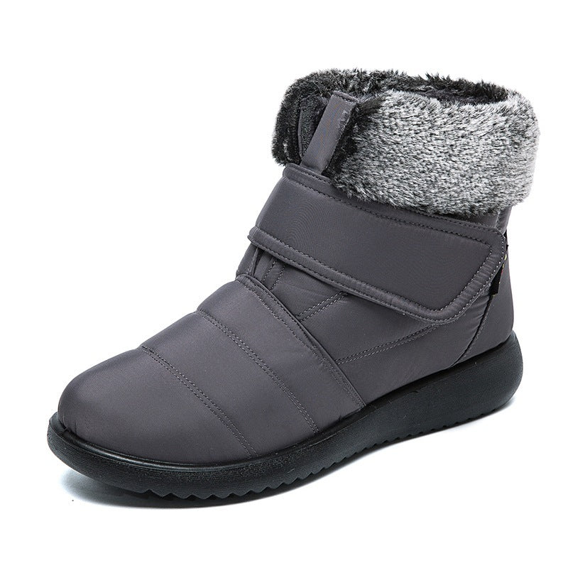 Snow Boots Winter Warm Plush Shoes With Velcro-design Flat Ankle Boots