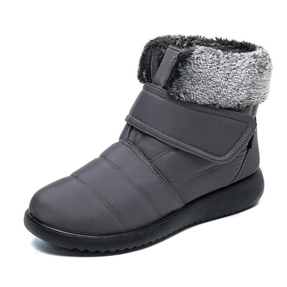 Snow Boots Winter Warm Plush Shoes With Velcro-design Flat Ankle Boots