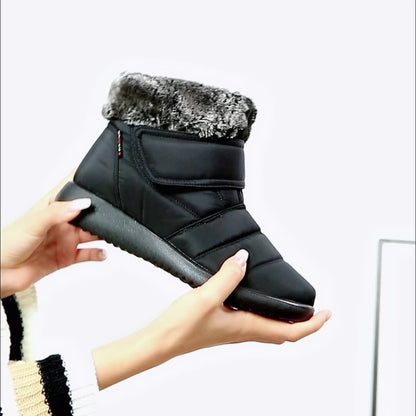 Snow Boots Winter Warm Plush Shoes With Velcro-design Flat Ankle Boots