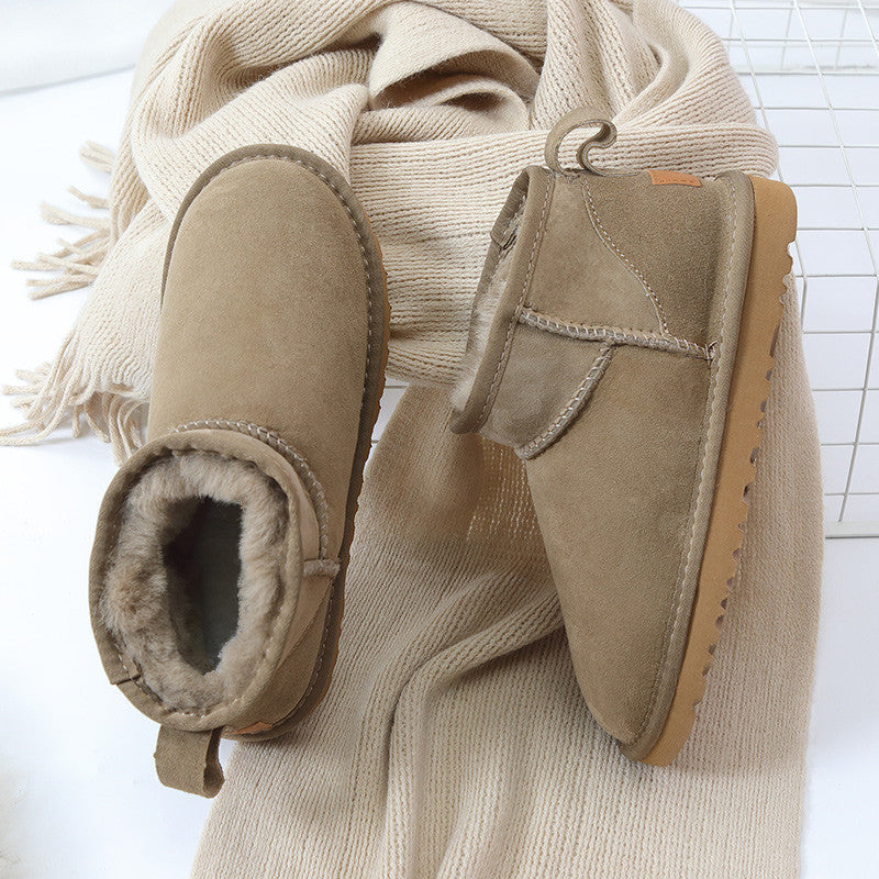Short Sheepskin Leather Snow Boots for Girls