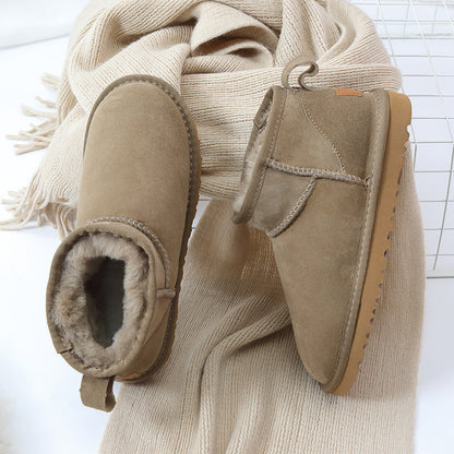 Short Sheepskin Leather Snow Boots for Girls