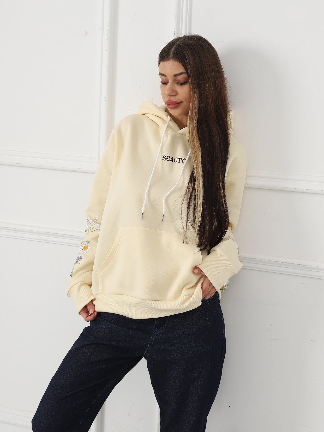 Youth & Women's Solid Color Floral Long Sleeved Hoody