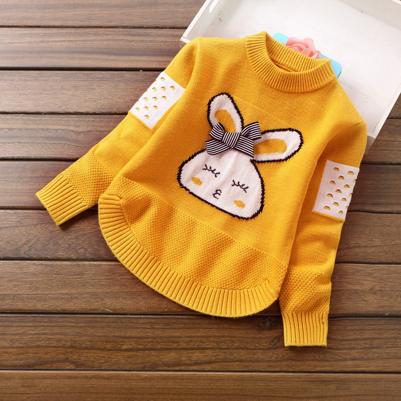 Girls' Round Neck Cartoon Pullover Knitted Sweater