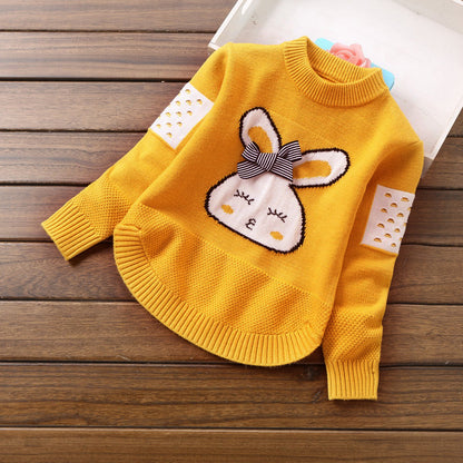 Girls' Round Neck Cartoon Pullover Knitted Sweater