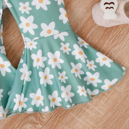 Baby Girl Onesie Printed Bell-bottom Suit & Bow