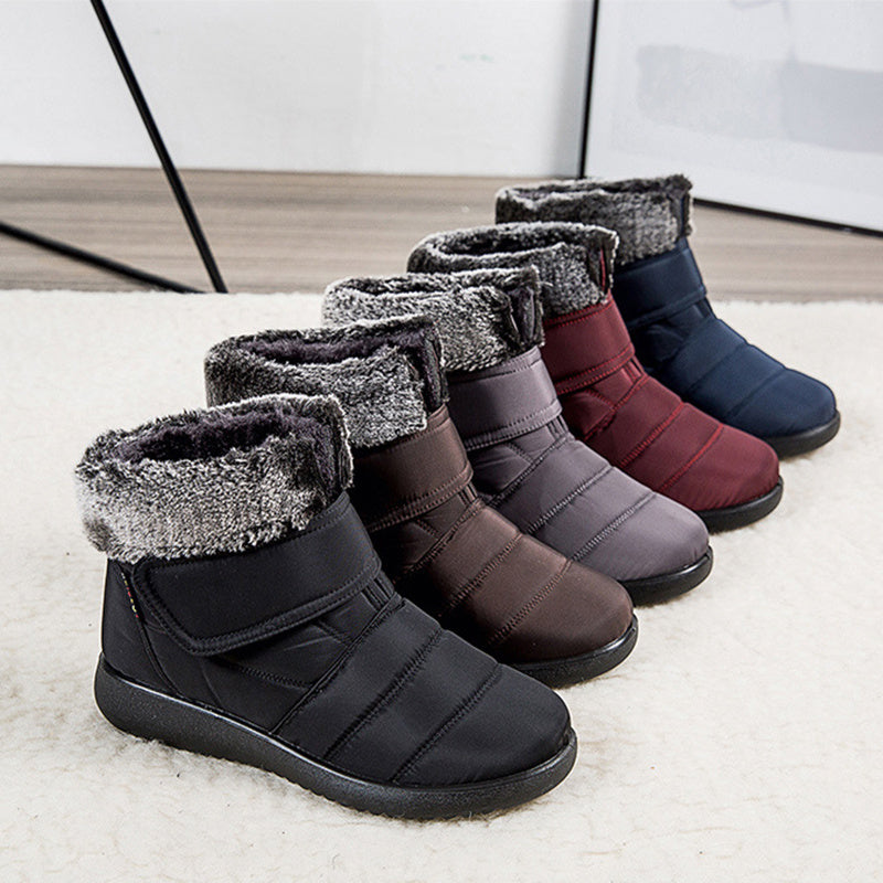Snow Boots Winter Warm Plush Shoes With Velcro-design Flat Ankle Boots