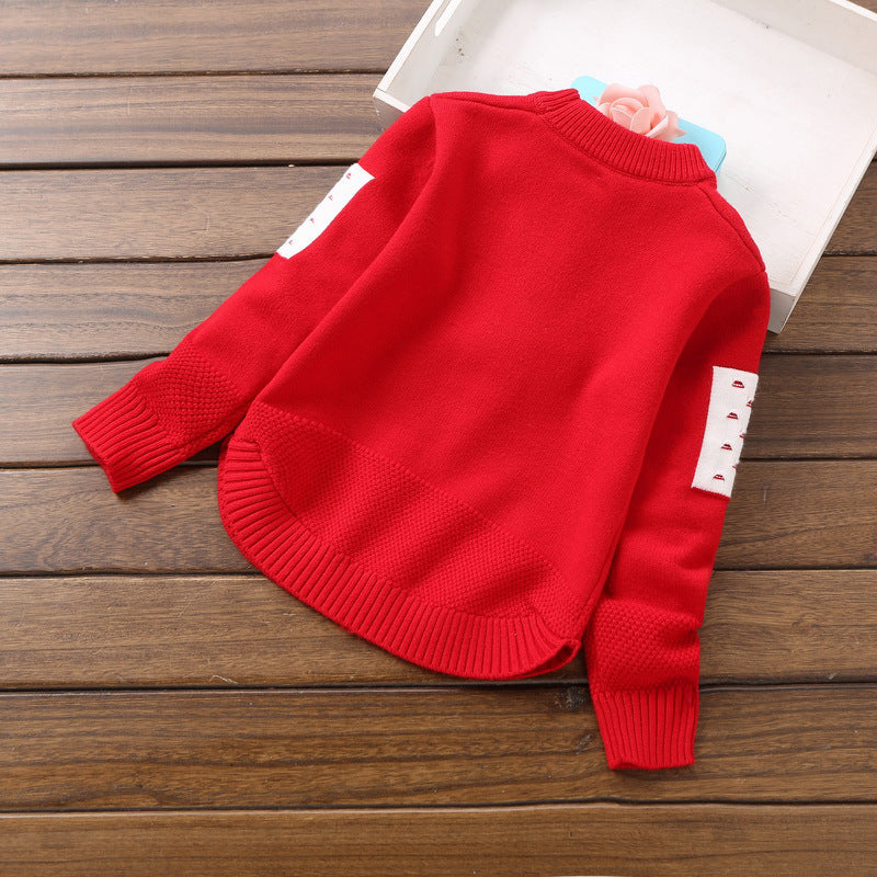 Girls' Round Neck Cartoon Pullover Knitted Sweater