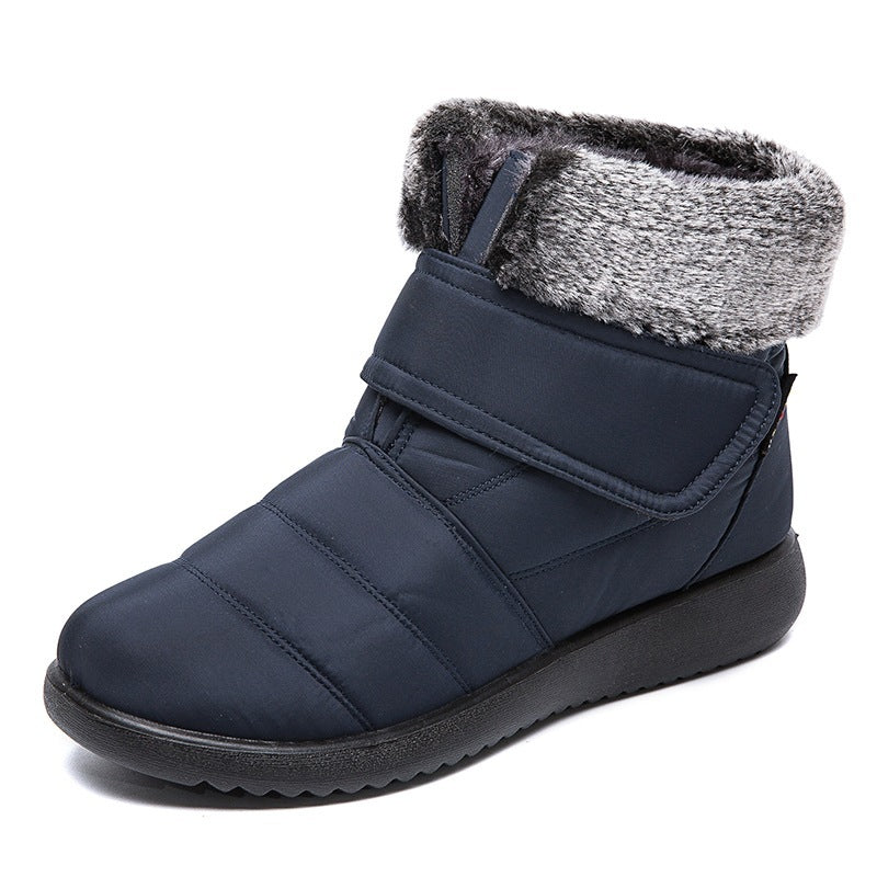Snow Boots Winter Warm Plush Shoes With Velcro-design Flat Ankle Boots