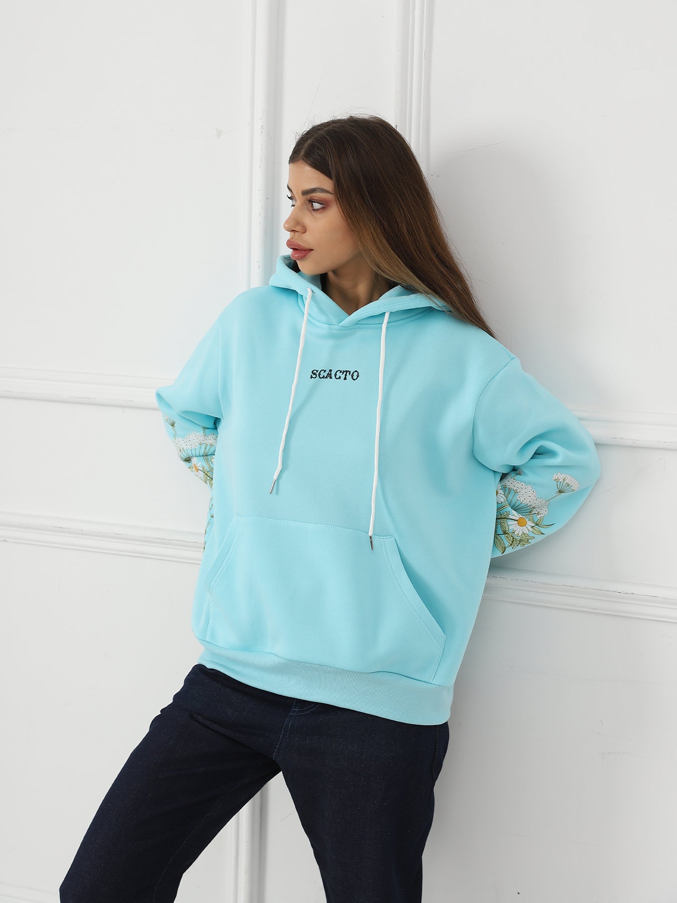 Youth & Women's Solid Color Floral Long Sleeved Hoody
