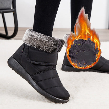 Snow Boots Winter Warm Plush Shoes With Velcro-design Flat Ankle Boots