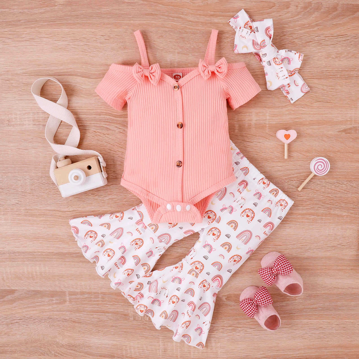 Baby Girl Onesie Printed Bell-bottom Suit & Bow