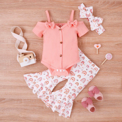 Baby Girl Onesie Printed Bell-bottom Suit & Bow