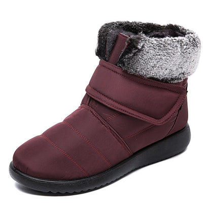 Snow Boots Winter Warm Plush Shoes With Velcro-design Flat Ankle Boots