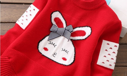 Girls' Round Neck Cartoon Pullover Knitted Sweater